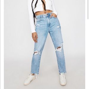 Garage light blue wash mom ripped Jean